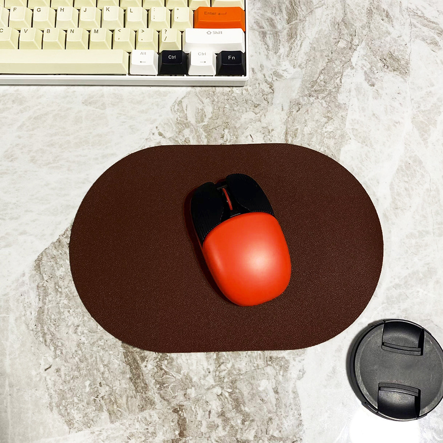 Oval small Mouse Pad Single-sided Solid Color Universal Non-slip Pad Mouse Pad Suitable for Laptop Office Leather Gaming Mouse P: BROWN