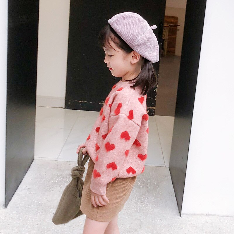 Baby Girls Sweater Spring Autumn Kids Cute Heart Print Knitwear Girls Pullover Sweater Knitted Sweater Children's Clothing
