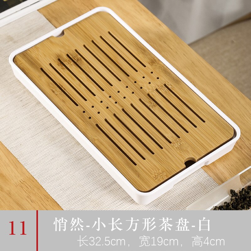 Simple Japanese-style Dry Tea Tray Melamine Bamboo Tea Table Water Storage Hotel Travel Tea Set Home Portable Tray Wooden Tray: white32x19x4cm