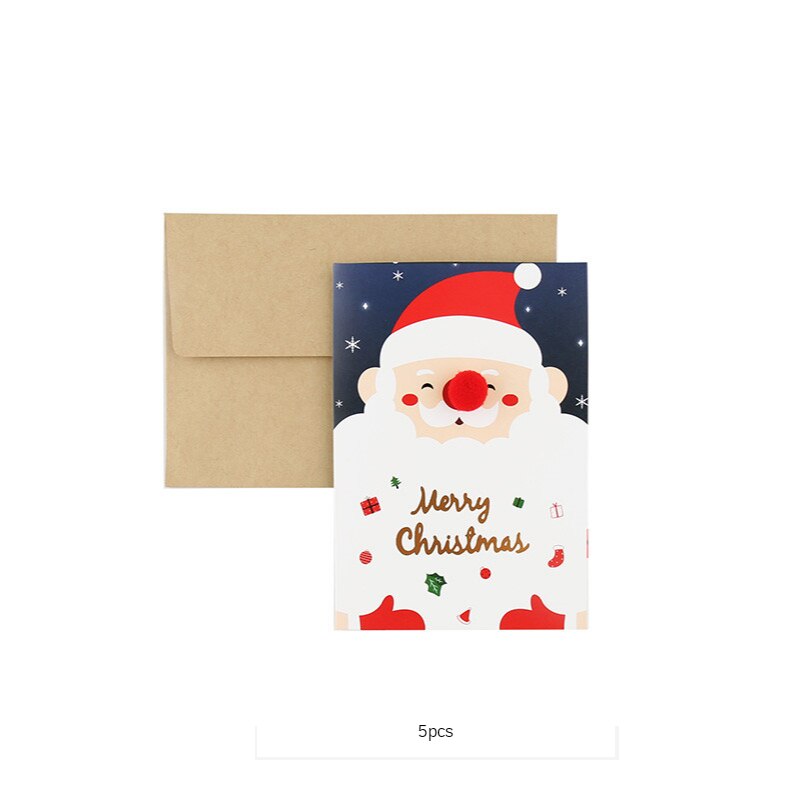 5pcs Merry Christmas Greeting Cards Envelope Kids Year Cartoon Xmas Party Decorations Postcard DIY Blessing Cards: B   5pcs