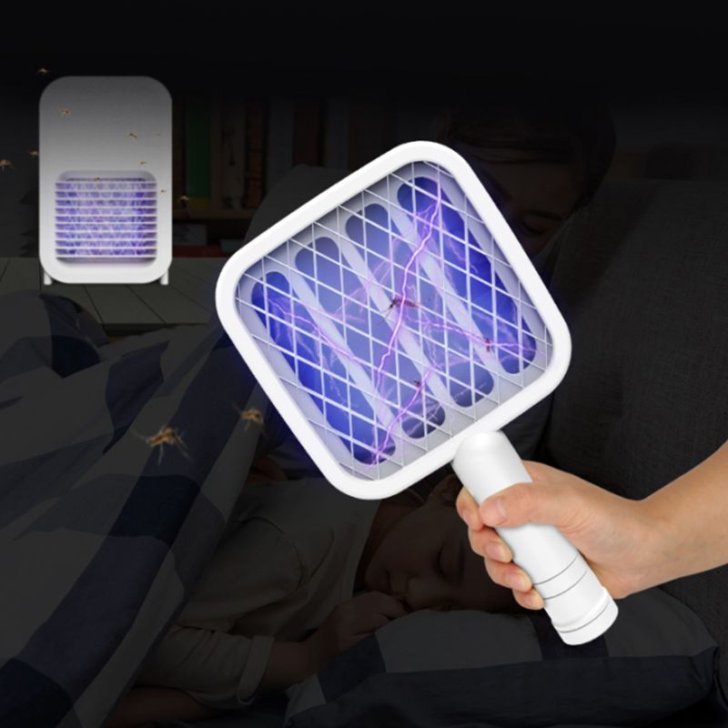 Indendørs eller udendørs elektrisk zapper til insekter, myg og fluer, dobbelt funktion: ketsjerfluer og bordpladezapper