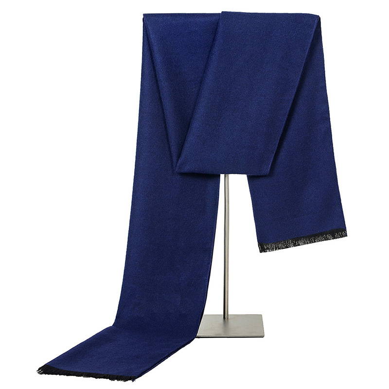 Bufanda clásica de algodón para hombre y mujer, chal largo de , a la , de invierno, con anillo, HY121: Navy blue