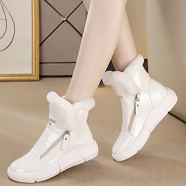 Schwarz Weiß Shiny Frauen Winter Schnee Walking Stiefel Halten Warme Plus Samt Stiefel Frauen Nicht Beleg Wasserdichte Kurze Booties I5-49: WHITE / 5