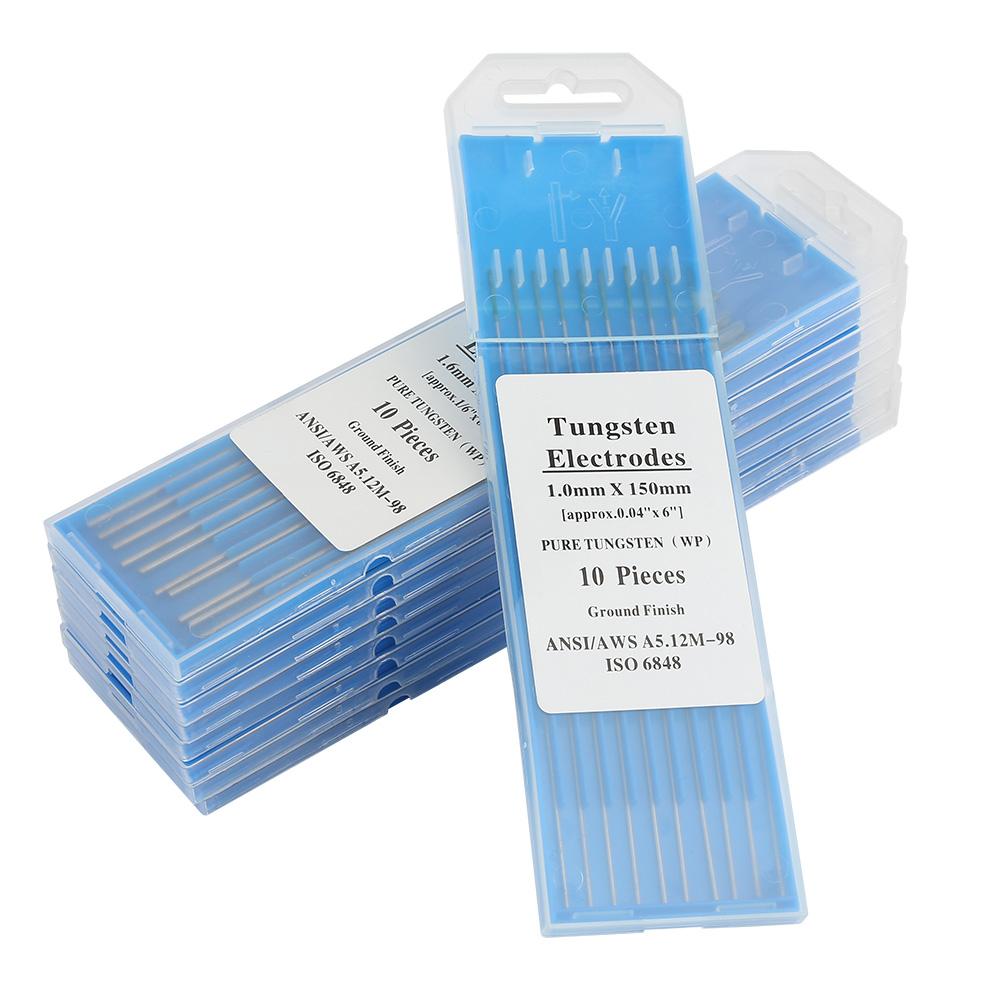 10 Uds de tungsteno puro electrodos WP punta verde/1,0/1,6/2,0/2,4/3,2mm * 175/150mm AC de soldadura Tig herramienta de