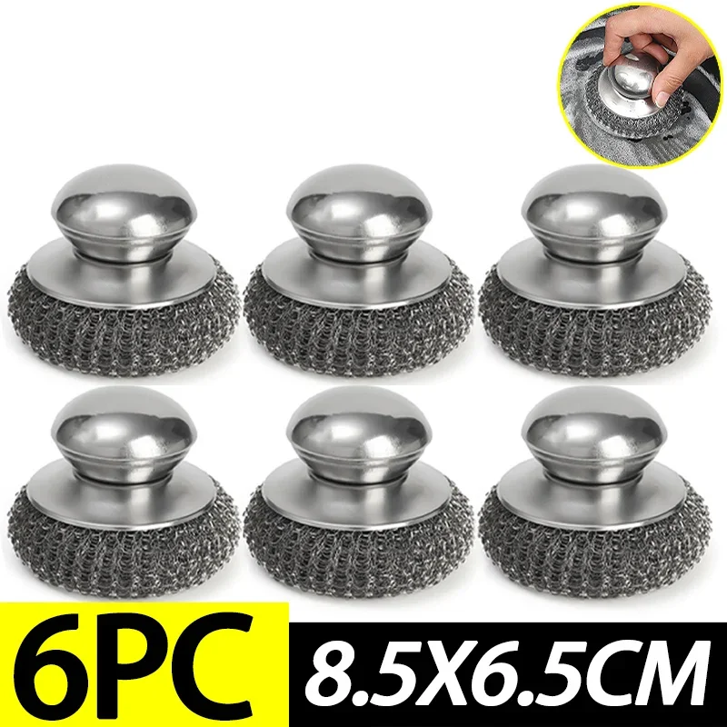 Cepillo para ollas de cocina de acero inoxidable, herramientas de limpieza de bolas de alambre con mango ergonómico, accesorios para lavar platos de cocina casera, 1/6 Uds.: Rojo