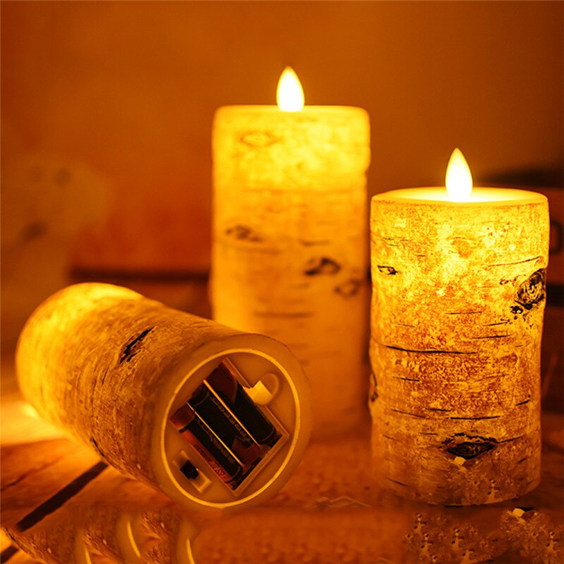 Birch Shaped Flameless Electronic Candle Night Light Paraffin LED Candle Wax Candle For Christmas year Wedding Decoration