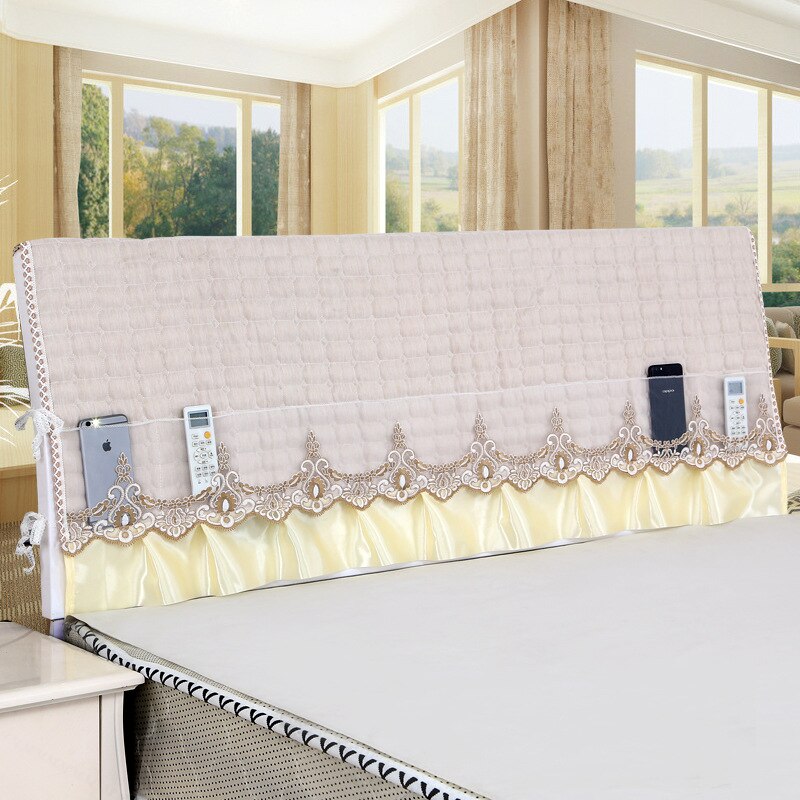 Effen leren bed met dikke, heldere hoofdsteun, kanten hoofdbordhoes voor bedovertrek maat 120/150/180/200/220 x 60cm