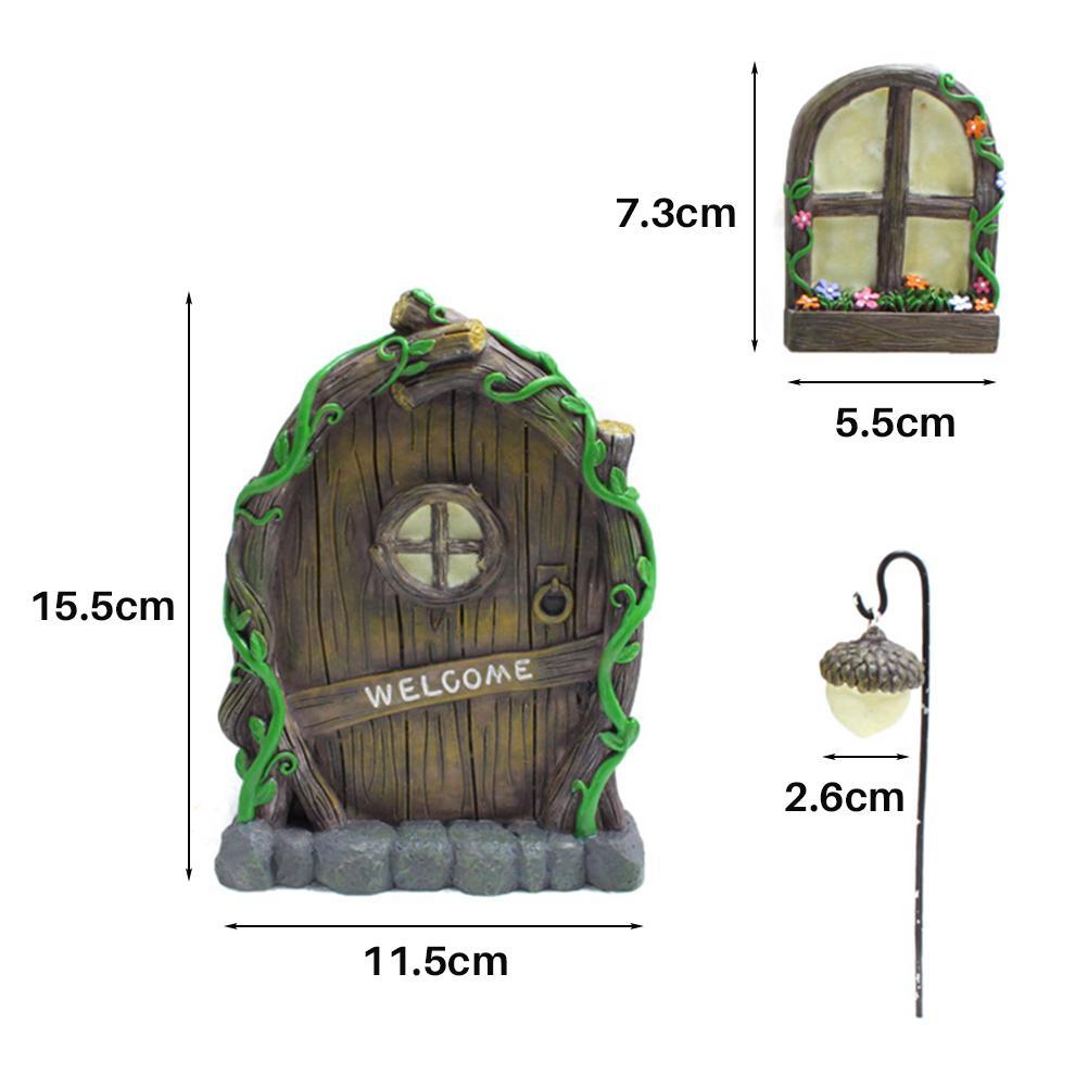 Miniature Fairy Elf Home Door Windows and Chandelier Luminous Tree Decor Art Decorations Glow In The Dark