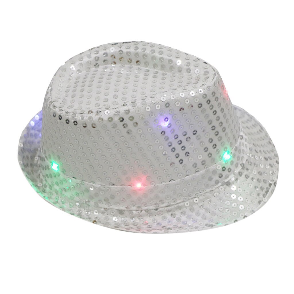 Flashing Light Up Led Colorful Sequin Unisex Fancy Dress Dance Party Hat casquette baseball Cap Accessoriesgorra hombre: White 