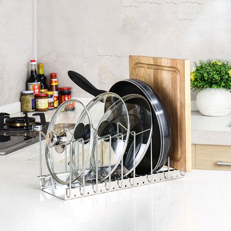 Metal pan gryde låg organisator justerbar opvaskestativ dræner skærebræt holder køkkengrej holder til skab opbevaring