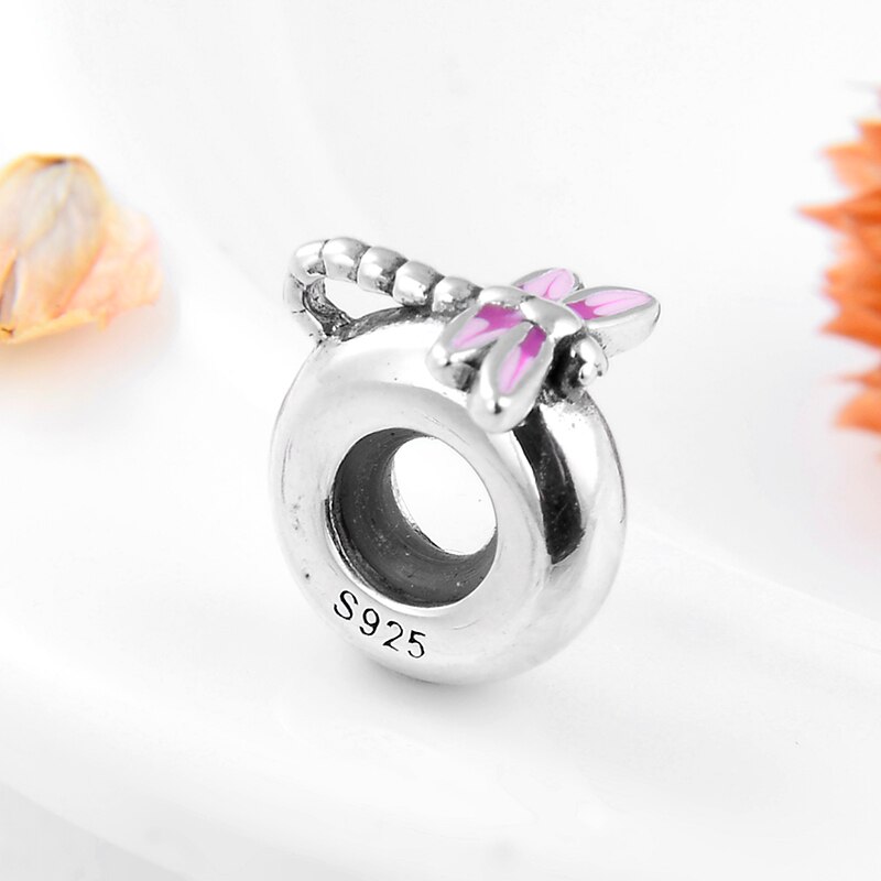 Dragonfly Silicon Spacer beads 925 Sterling Silver Charms bead fit Original European Charms Bracelet Jewelry making