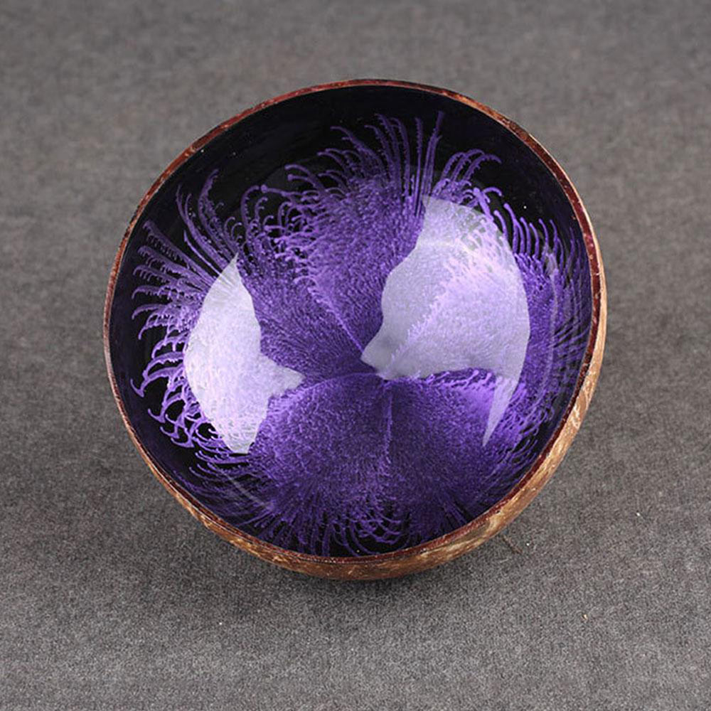Special Organic Natural Coconut Shell Bowl Handmade Decor Breakfast Bowl Original Fruit Salad Dish Restaurant Tableware: purple