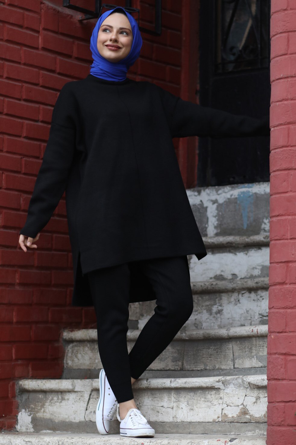 ‎Tight Leg Knitwear Team‎ Sports set outfit for Muslim women Hijab İslamic Clothing young Muslim women's style Dubai Turkey: Black