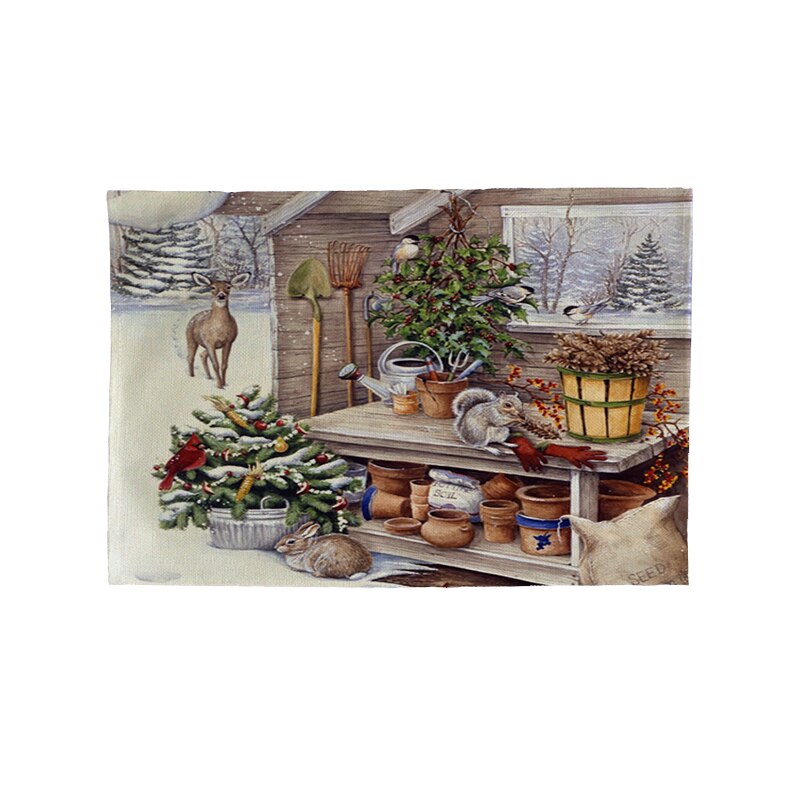Mantel Individual navideño para gato, caballo de dibujos animados, posavasos de cocina, alfombrillas para mesa de comedor, almohadilla de lino de algodón, tapete para taza de tazón, 42x32cm, DecorCD482: CD04-3 / double face print