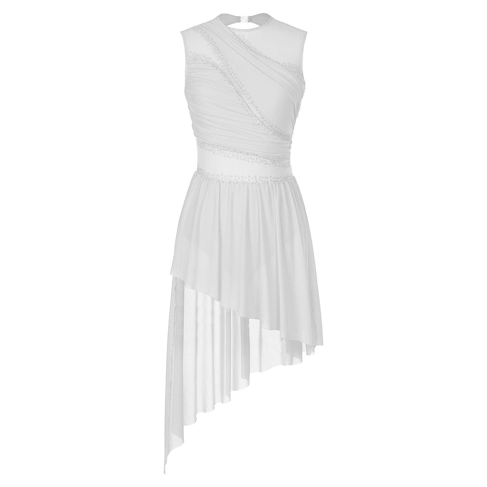 Womens Modern Lyrical Dance Dress High-Low Tulle Rhinestone Ballet Gymnastics Leotards Figure Skating Performance Costume: S / Orange