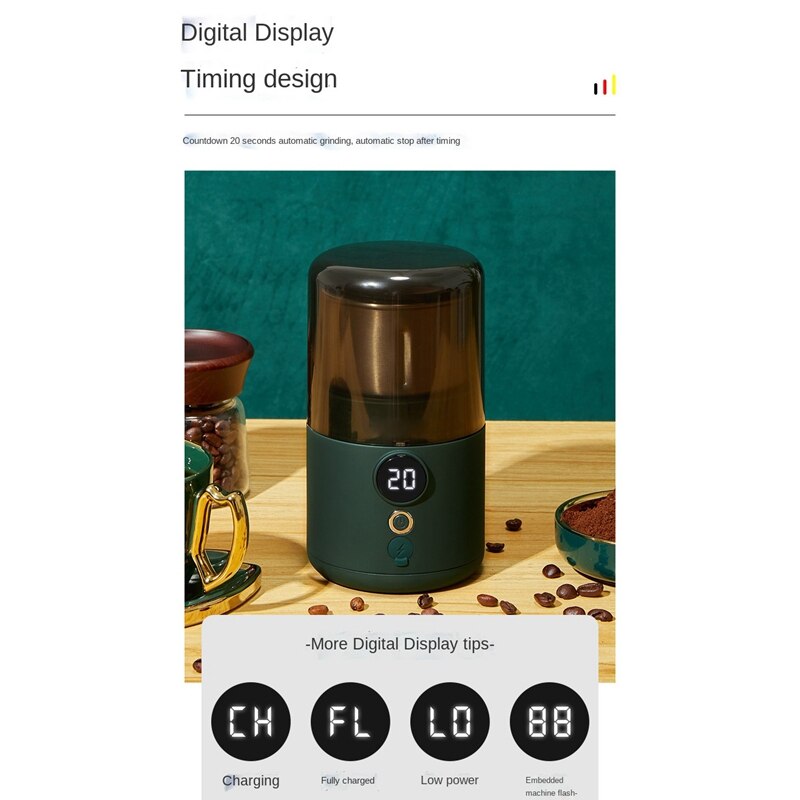 Digital Display USB Rechargeable Coffee Grinder Home Coffee Bean Mill Machine For Nuts Beans Spices Grains Pepper