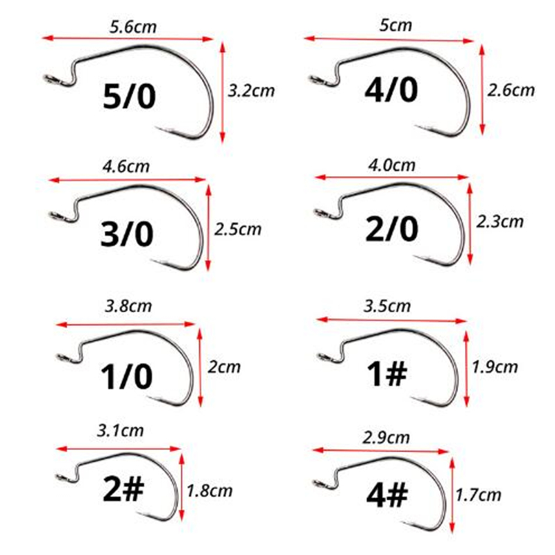 Anzuelos de pesca de acero al carbono 1/0 #2/0 #3/0 #4/0 #5/0 #, gancho de manivela para cebo de gusano suave, accesorios de pesca, 10 Uds.