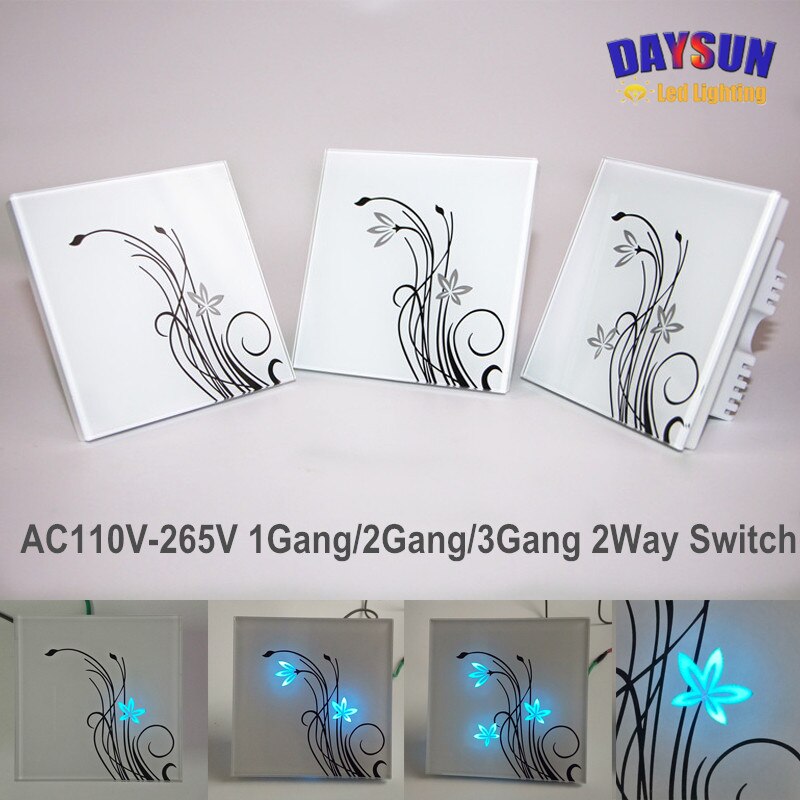 Light Switch Touch Wall Switch 1Gang/2Gang/3Gang 2Way Touching Light Switch White/Black Crystal Glass Switch Russia Popular