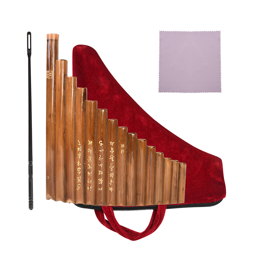 15 Pipes Natural Bamboo Wind Instrument G Key Panpipe Chinese Traditional Woodwind Instrument with Cleaning Bar with Storage Bag: left hand tubes