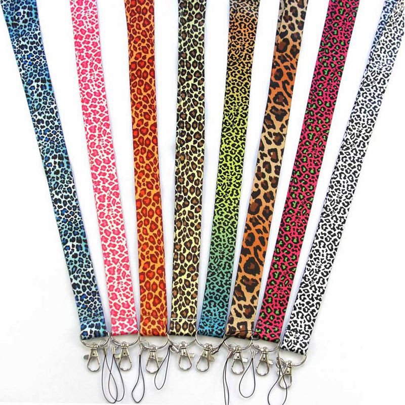 Moderno llavero con cordón de teléfono móvil tarjeta de identificación con estampado de leopardo, correas de cuello de Teléfono Animal con llavero