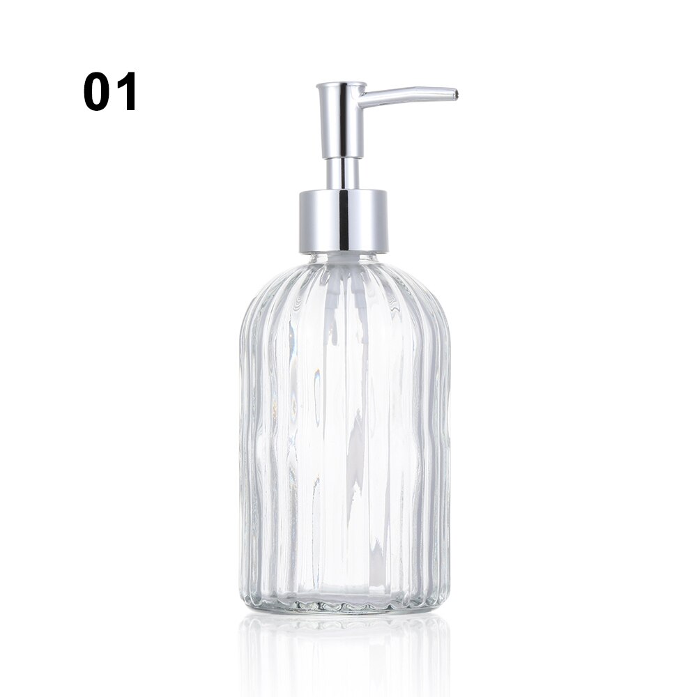 450ml glas vintage manuelt tryk flydende sæbedispenser badeværelse vask tilbehør stor kapacitet skridsikker hvid sølvfarve: 1