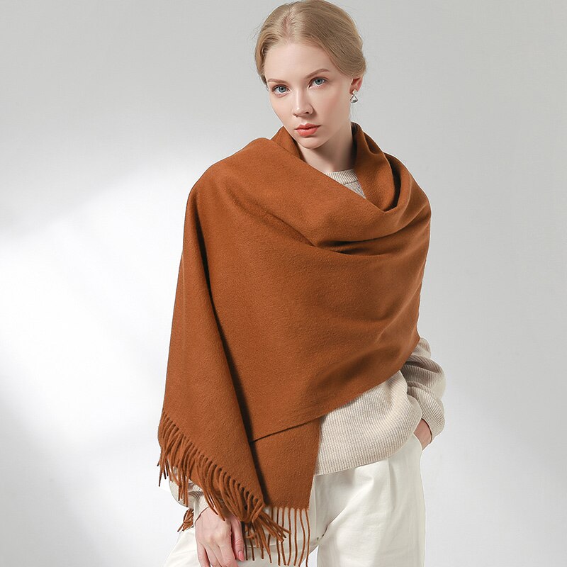 Uld tørklæde kvinder varme sjaler og omslag til damer stjal femme solide kæder vinter kashmir uld tørklæder luksus pashmina: Karamel