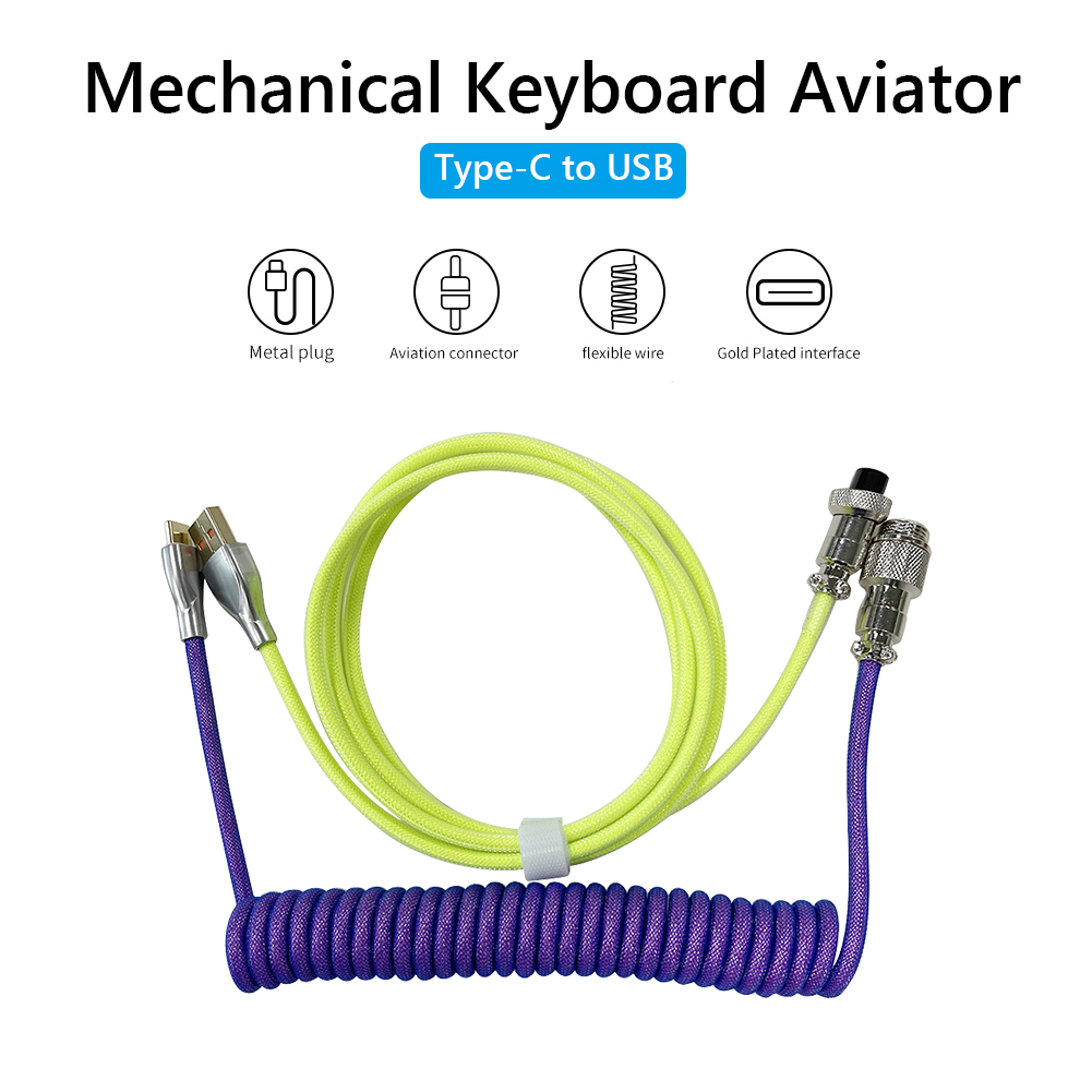 Coiling Mechanical Keyboard Coiled Aviator Wire Type-C USB Keyboard Type C USB Cable Mechanical Keyboard Aviation Connector