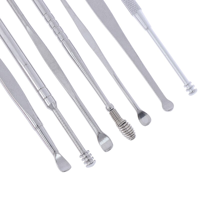 7 Stks/set Rvs Oor Wax Pickers Set Earpick Wax Remover Rvs Oor Cleaner Tool