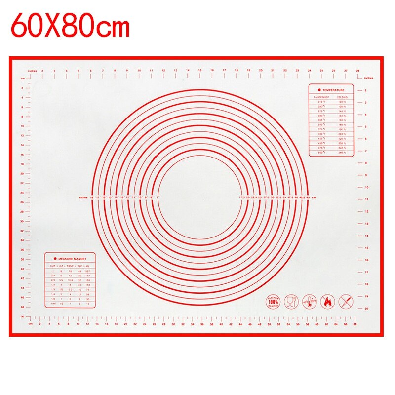 Grote Maat Kneden Deeg Mat Siliconen Bakken Mat Pizza Deeg Maker Non-stick Gebak Oven Liner Bakplaat Keuken tafel Pad: 80X60cm Red