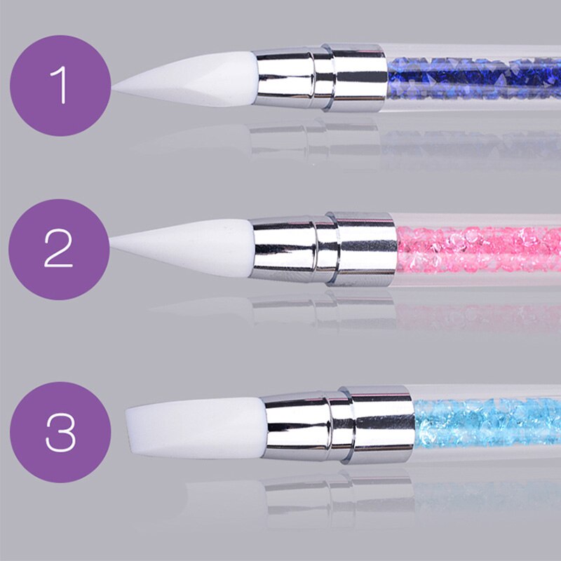 Pinceau à ongles à strass, 1 pièce, pinceau à double pointe en Silicone, tête en Silicone, accessoire à ongles, crayon acrylique à Quartz, 1 pièce