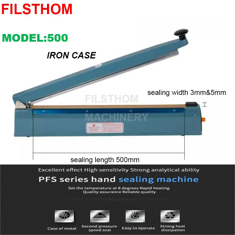 500mm Iron Handheld Electric Heating Impulse Sealing Machine Hand Pressure Sealer For Plastic Aluminum Foil Non-woven Fabric Bag