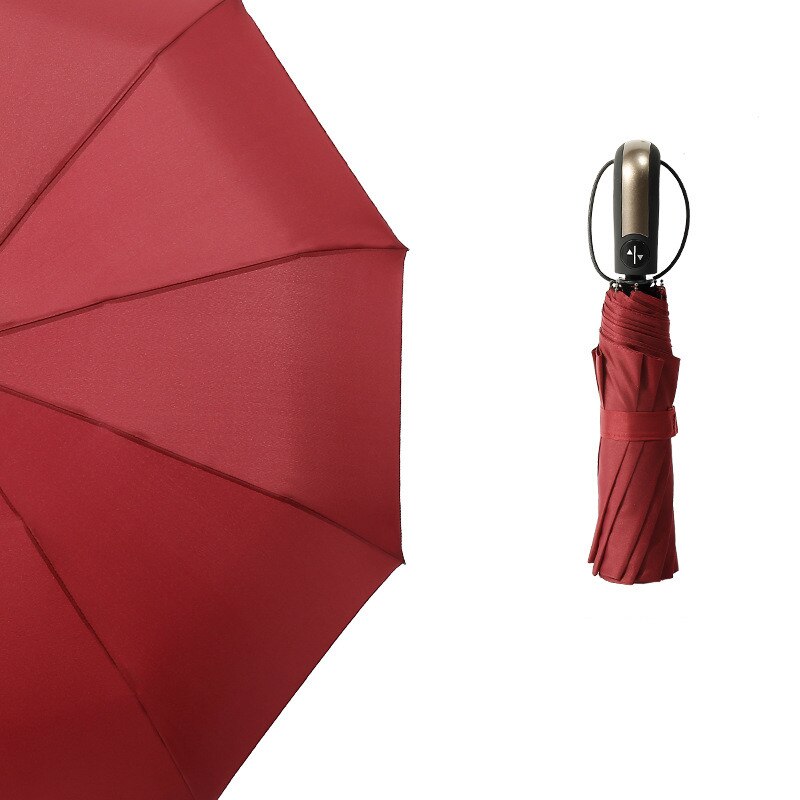 Fully-Automatic Wind Resistant Umbrella Rain Women For Men 3Folding Parasol Compact Large Travel Business Car 10K Umbrell: red