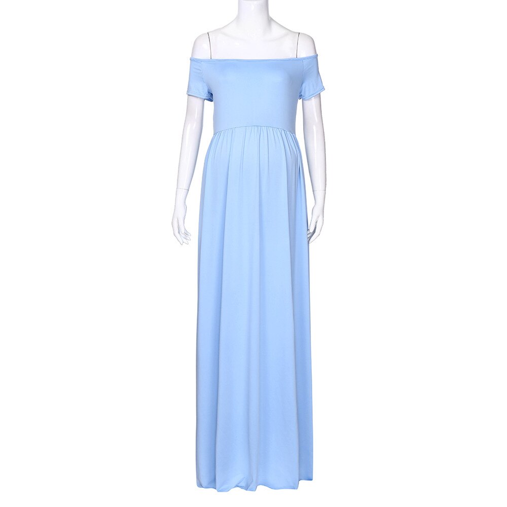 Summer Maternity Dresses Women Off Shoulder Foral Printed Sexy Long Dress Photography Props Ropa Premama Plus Size Dress L-XL: Sky blue / L