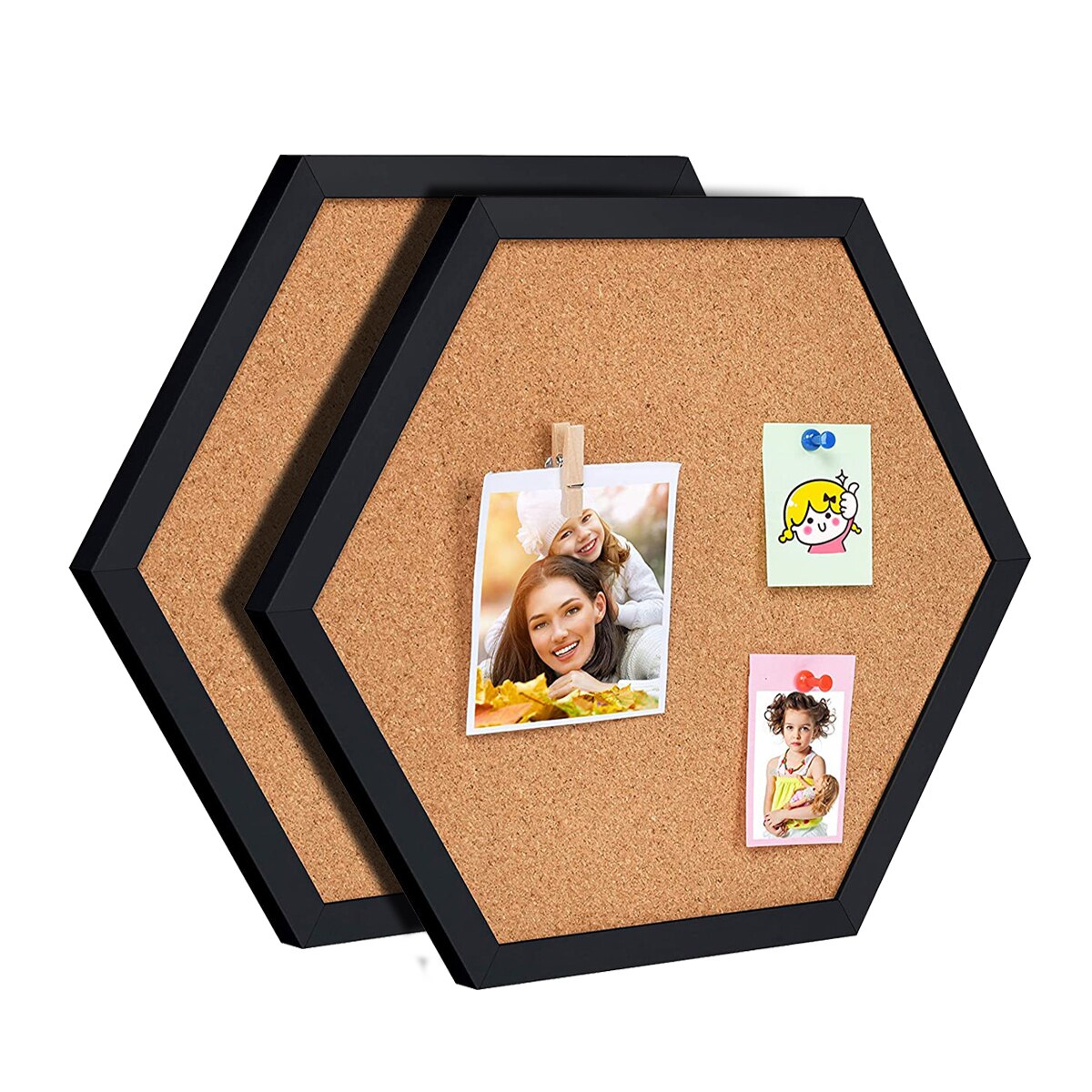 Neue Stil Gleichseitiges Hexagon Kork Bord innovativ Nachricht Bord Stift Bretter Holz Rahmen Dekorative Postkarte Zauberstab Bekanntmachung Gremium: Schwarz