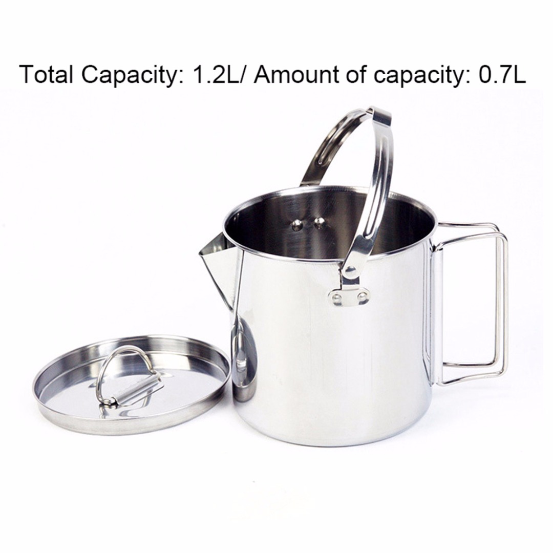 1.2L Stainless Steel Outdoor Picnic Camping Cooking Kettle Hanging Pot With Lid