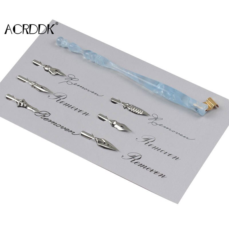 Wood/Resin Handcrafted Calligraphy Nib Holder Set Dip Pen with 6 Nib for Lettering Calligraphy Poster Making FL: 4