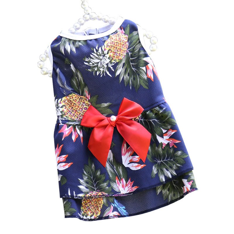 Pet Cat Clothes for Small Dogs Dresses Sweet Fruit Dress Spring Summer Bow Skirt Chihuahua Pug Yorkie Clothing Puppy Supplies: Navy Blue / L