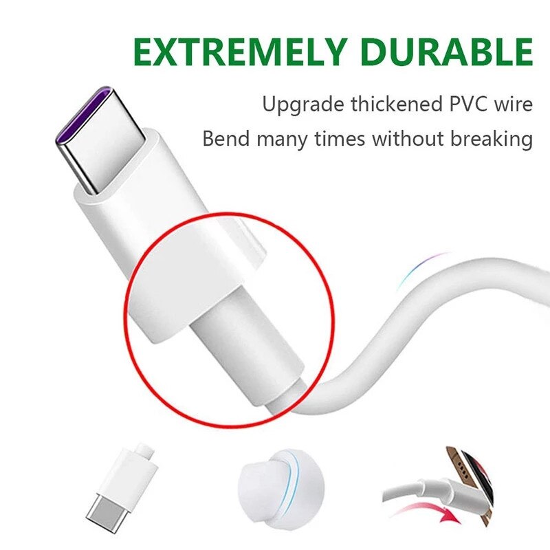 5A Usb Type C Kabel Voor Samsung S11 S20 S21 S9 Xiaomi X3 Huawei P30 P40 Pro Snel Opladen Mobiele telefoon Opladen Draad Witte Kabel