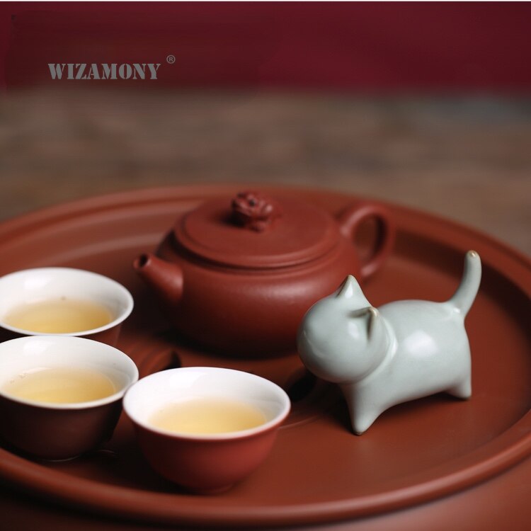 Chinese ru kiln kitten cute tea pet figures small decoration ceramic ornaments tea ceremony zen pen holder holder cat