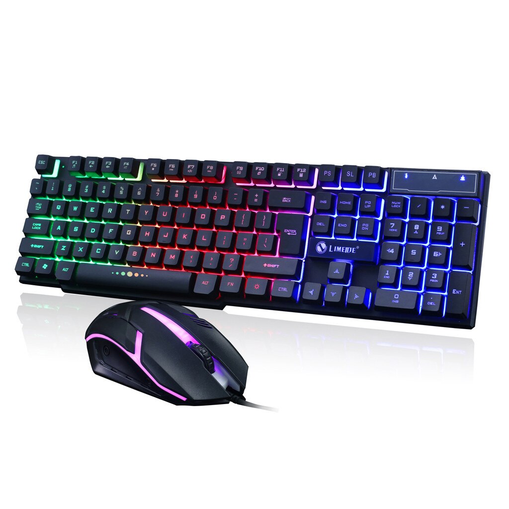 GT300-retroiluminado con LED colorido con cable USB para PC, teclado arcoíris para juegos, ajustable, 1600DPI, ratón, Combos para ordenador