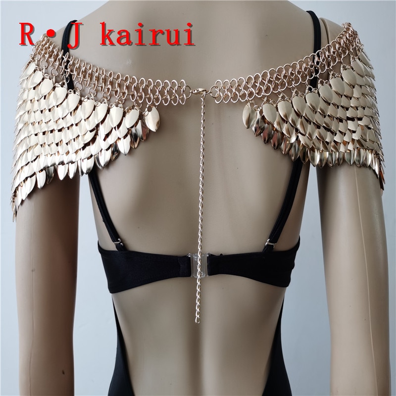 Mode Scalemail Mermaid Gold Schubben Schouder Kettingen Lagen Schaal Chainmail Goud Enkele Vis Schaal Schouder Sieraden