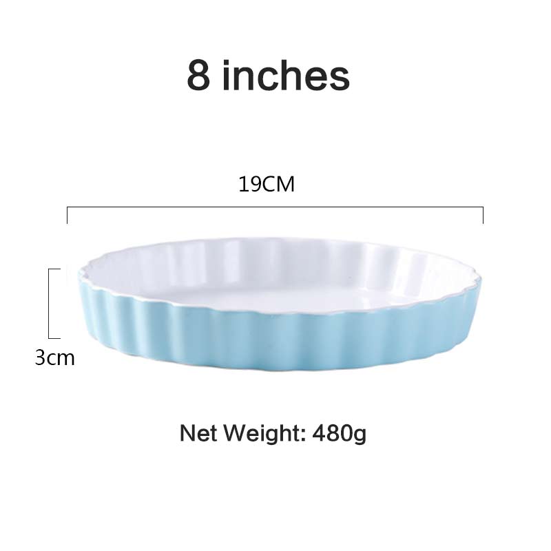Plato de cerámica para hornear Pizza, 8 pulgadas, redondo, Occidental, cuenco para horno, grueso, resistente al calor, microondas, sartenes para Pizza: Blue
