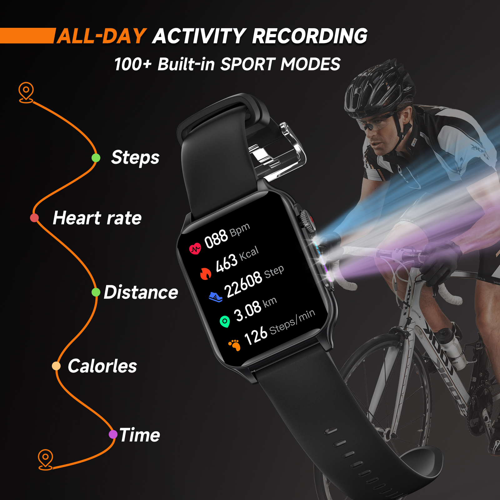 Montre connectée haut de gamme pour hommes et femmes, effet de lumière respirante colorée, fréquence cardiaque cool, montre-bracelet étanche