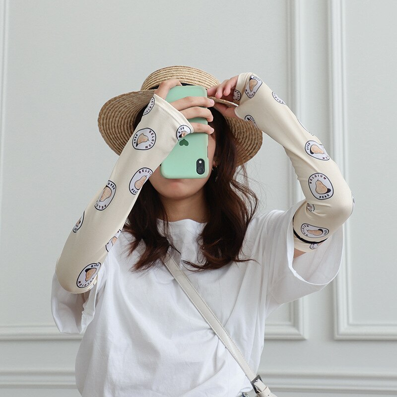1Pair Women's Ice Oversleeves Cute All-match Printed Oversleeves Summer Viscose Fiber Gloves: 8