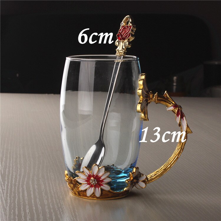 Daisy carved enamel water cup Cup color flower cup heat resistant glass: High cup ice blue