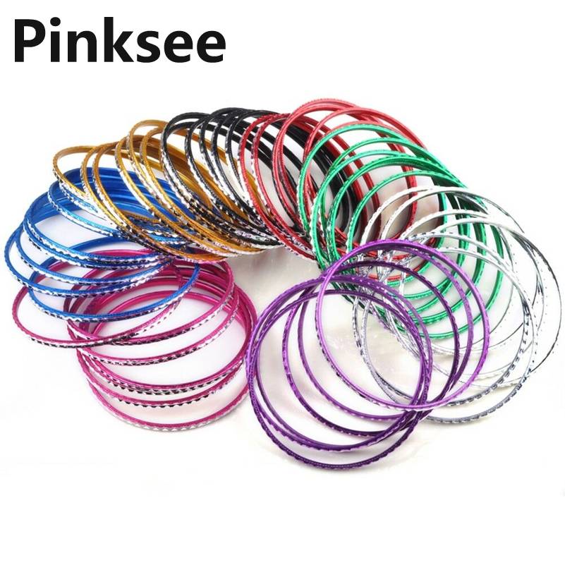 Pulsera 20 piezas con lazo de baile para mujer, pulsera delgada de aleación de aluminio cromática, brazalete artesanal de 6,5 MM