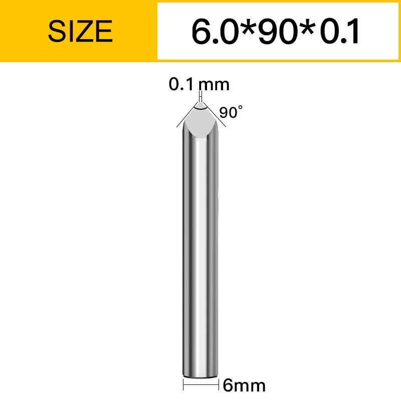 Vsharp 3 Edges 6mm Carbide V-shape Engraving Bit TriangularMilling Cutter Wood Acrylic PVC Jade Metal CNC Tool Engraving Carving: 6x90Deg.x0.1