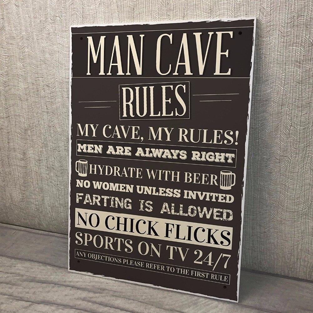 Meijiafei Man Cave Rules Hanging Sign Funny Father's Day Sign Man Cave Shed Sign Grandad Sign 8.3"x 11.7"
