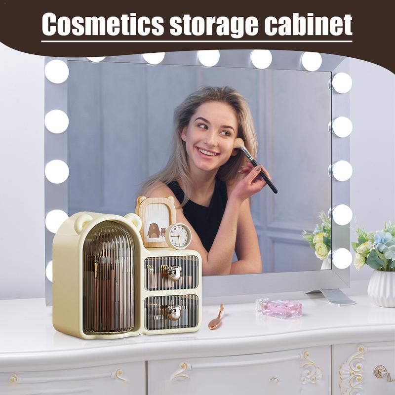 Desktop-Organizer, abgedeckter stationärer Organizer, Make-up-Pinselhalter, Bleistiftbecher, drehbarer Schreibtisch-Organizer mit 2 Schubladen für Stifte