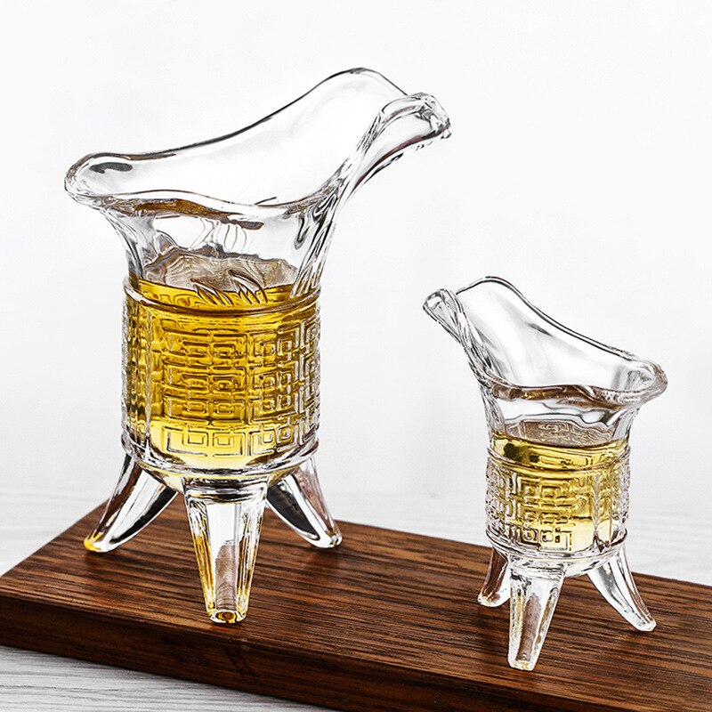 Liquor Cup Jue Cup Ancient Antique Small Wine Cup Three-legged Tripod Cup Chinese Three-legged Glass Liquor Cup